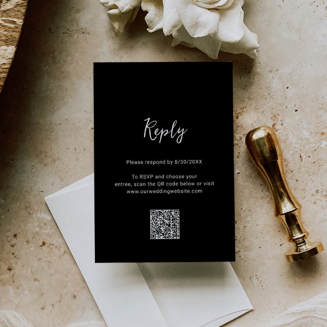 Clean Black Photo QR Code Modern Wedding RSVP Card (Creator Uploaded)