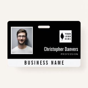 Clean Black White Add Your Logo Office Employee Badge