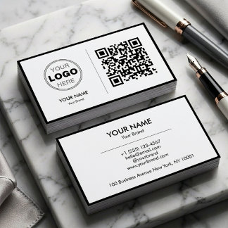 Clean Black White Minimalist QR Code Logo Business Card