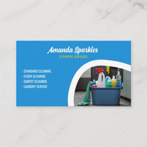 Clean Blue and Yellow Housekeeping Cleaning Business Card