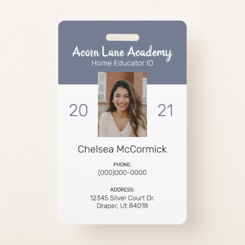 Clean Blue Homeschool Educator ID Badge