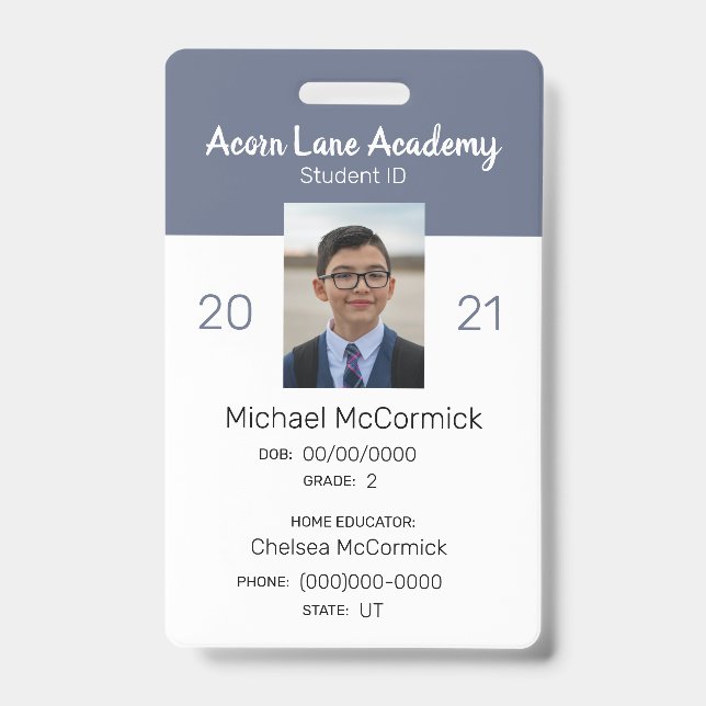 Clean Blue Homeschool Student ID Badge (Front)