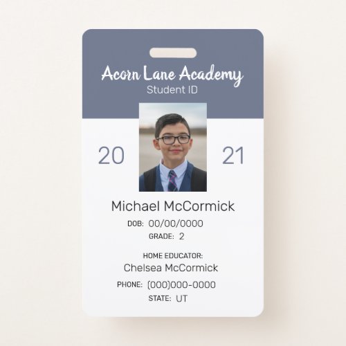Clean Blue Homeschool Student ID Badge