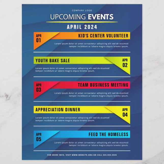 Clean Blue Upcoming Events Schedule Planner  Flyer (Front)