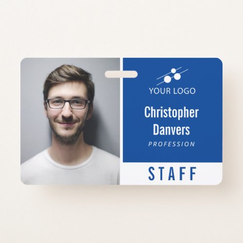 Clean Blue White Employee ID Add Your Logo Badge