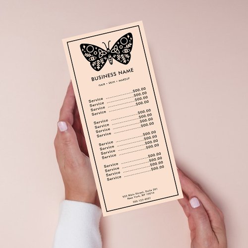 Clean Blush Pink  Black Butterfly Beauty Salon  Rack Card