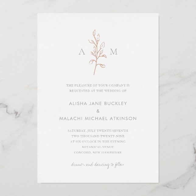 Clean Botanical Elegant Wedding Foil Invitation (Front)