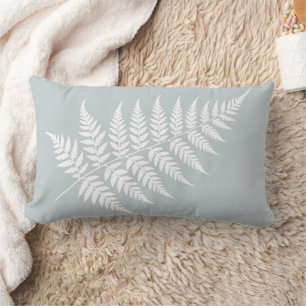 Clean Botanical Icy Blue White Fern Silhouette Lumbar Pillow