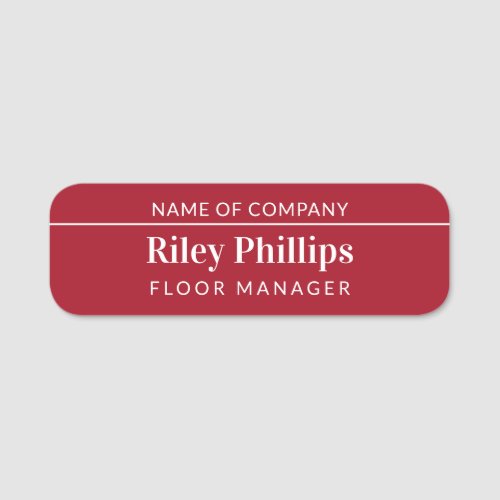 Clean Carmine Red Company Name Title Name Tag