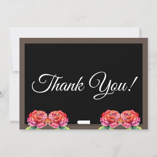 Clean Chalkboard Elegant Script Floral Teacher  Thank You Card