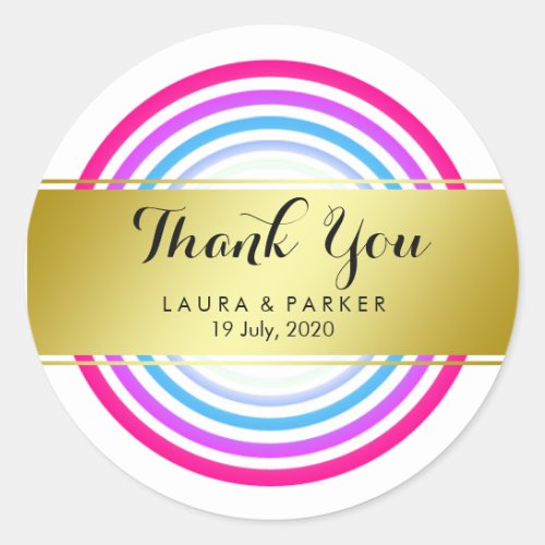 Clean Circular Gold  Foil Thank You Wedding Classic Round Sticker