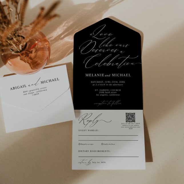 Clean Classic Modern Script QR Code Photo Wedding All In One Invitation (Creator Uploaded)