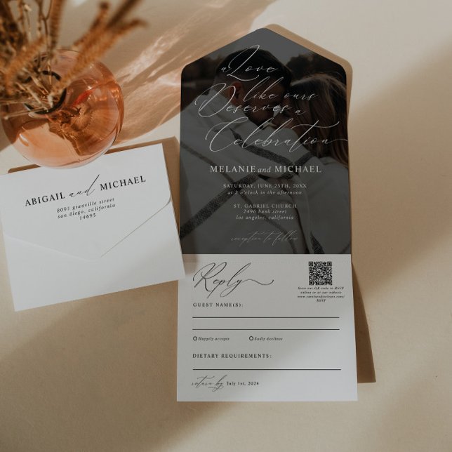 Clean Classic Modern Script QR Code Photo Wedding All In One Invitation (Creator Uploaded)