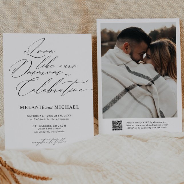Clean Classic Script Calligraphy QR Code Wedding Invitation (Creator Uploaded)