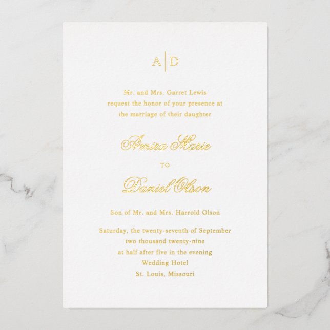 Clean Classic Wedding Foil Invitation (Front)