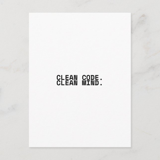 Clean Code Clean Mind Minimalist Technical  Postcard (Front)
