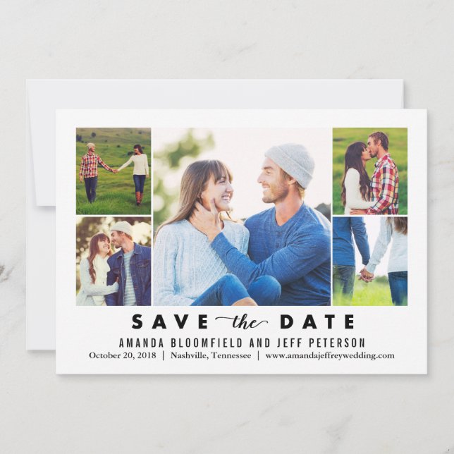 Clean Collage EDITABLE COLOR Save The Date Card (Front)