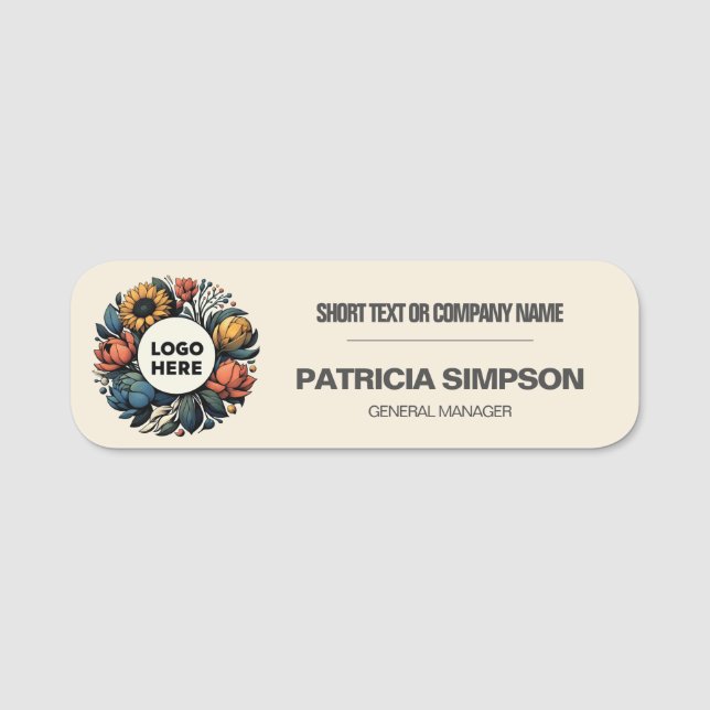 Clean Cream White Subtle Beige Logo Name Tag (Front)
