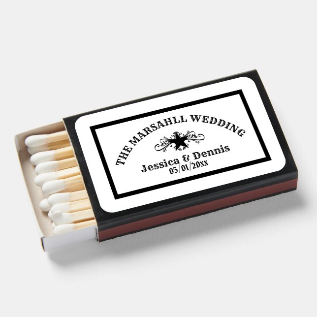 Clean Crisp Black and White Western Star and Text  Matchboxes (Front Open)