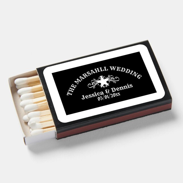 Clean Crisp Black and White Western Star and Text  Matchboxes (Front Open)