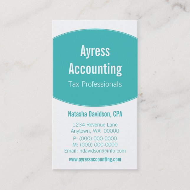 Clean Curves Business Card, Turquoise Business Card (Front)