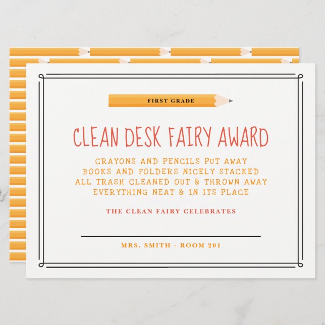 Clean Desk Fairy Award Invitation (Front/Back)