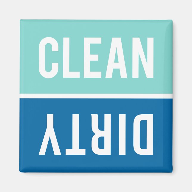Clean Dirty Aqua and Cobalt Blue Dishwasher Magnet (Front)