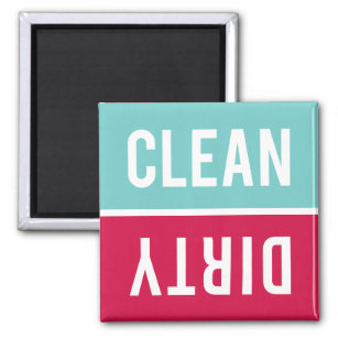 Clean Dirty Aqua Blue and Cherry Red Dishwasher Magnet