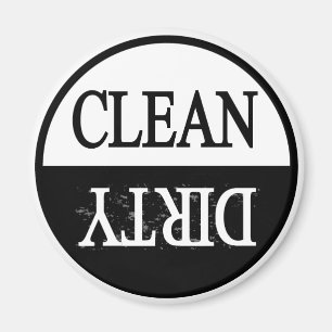 Clean dirty-Black round dishwasher magnet