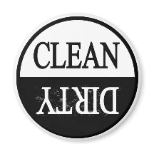 Clean dirty-Black round dishwasher magnet