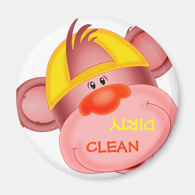 "CLEAN / DIRTY" Cartoon Monkey Dishwasher Magnet (Front)