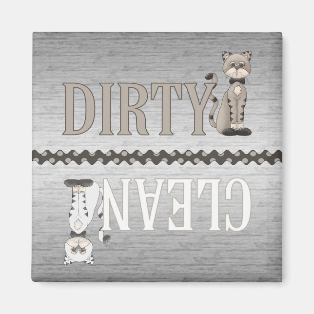 Clean-Dirty Cat Dishwasher Magnet (Front)