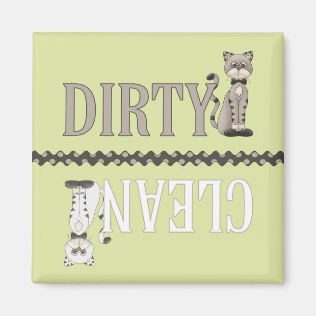Clean-Dirty Cat Green Dishwasher Magnet (Front)