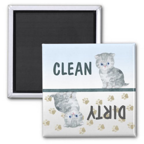 Clean Dirty Cute Kitten Pawprints Dishwasher Magnet