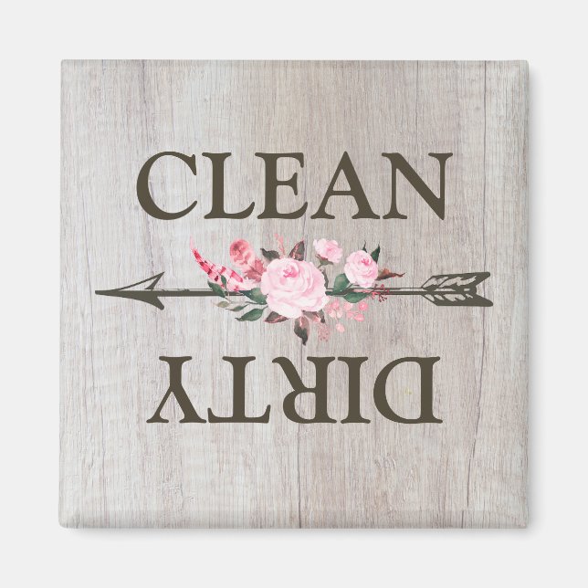Clean Dirty Dishes Rustic Floral Dishwasher Magnet (Front)