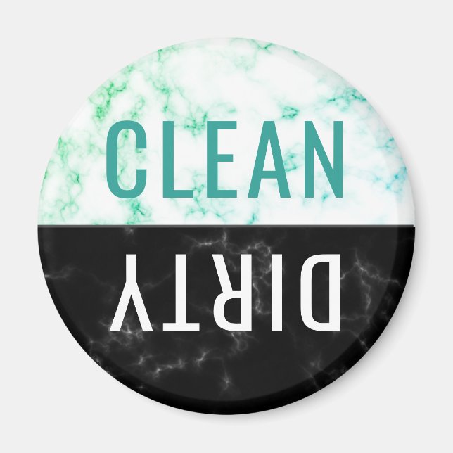 Clean Dirty Dishwasher Aqua Black Marble Round Magnet (Front)