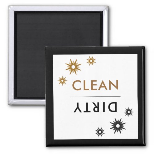 CleanDirty Dishwasher  Black  White Gold Stars Magnet