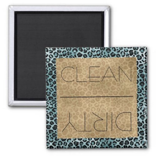 CleanDirty Dishwasher Gold Aqua Leopard Print Magnet