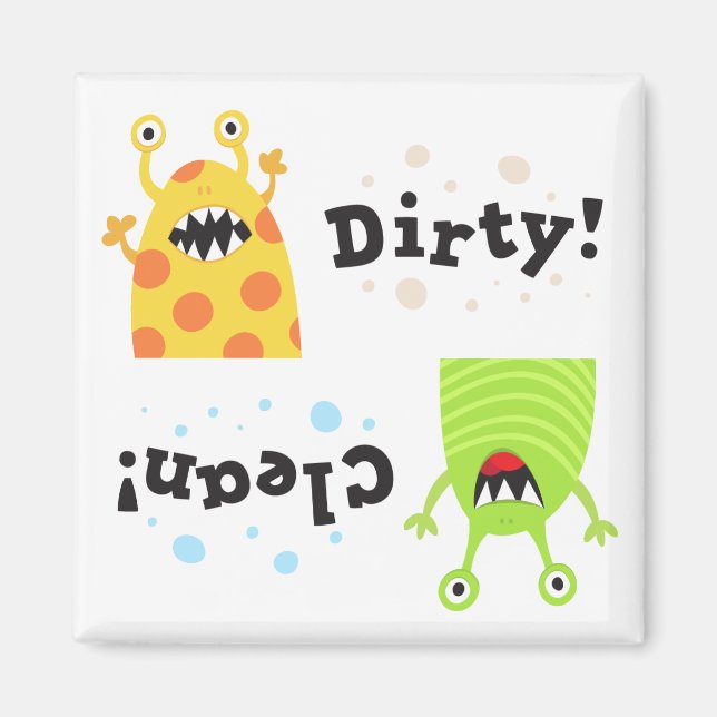 Clean dirty dishwasher magnet funny green monster (Front)