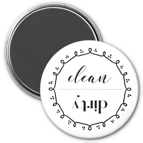 Clean Dirty Dishwasher Magnet With Doodle Wreath