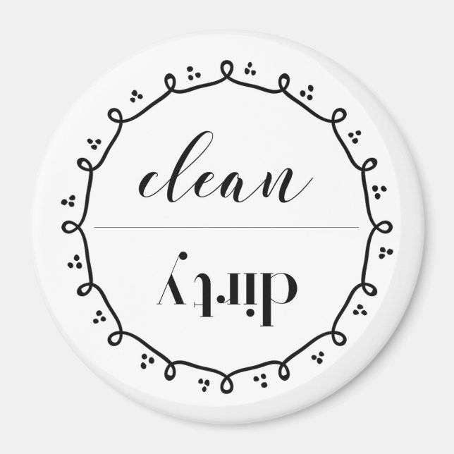 Clean Dirty Dishwasher Magnet With Doodle Wreath (Front)