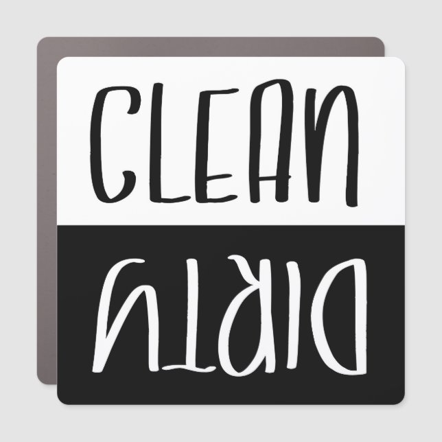 Clean Dirty Dishwasher Sign Black & White (Front)