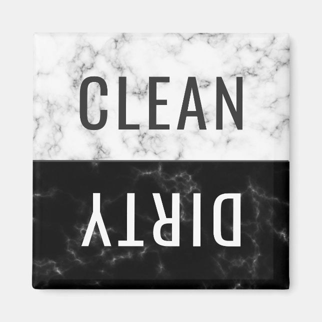 Clean Dirty Dishwasher White Black Marble Magnet (Front)