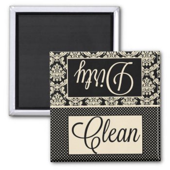 Clean Dirty Dots And Damask Dishwasher Magnet by brookechanel at Zazzle