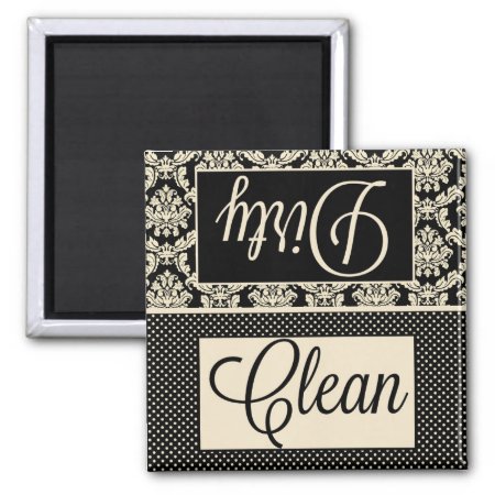 Clean Dirty Dots And Damask Dishwasher Magnet