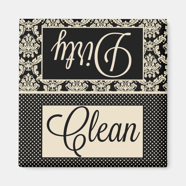 Clean Dirty Dots and Damask Dishwasher Magnet (Front)