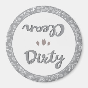 Clean Dirty Floral Gray Dishwasher Home Office Magnet