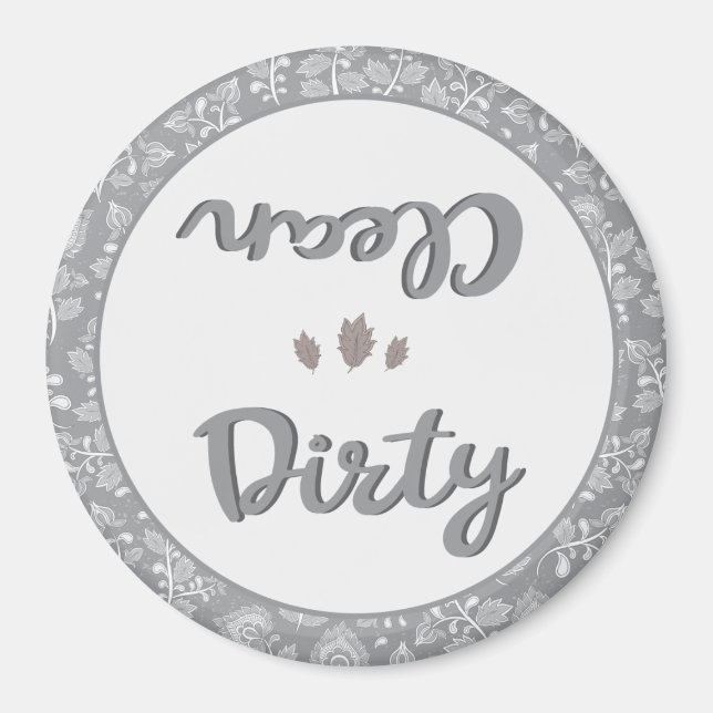 Clean Dirty Floral Gray Dishwasher Home Office Magnet (Front)