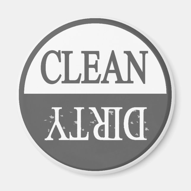 Clean dirty Grey round dishwasher magnet (Front)