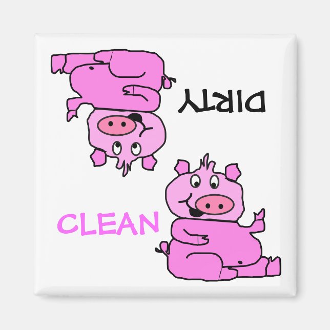 "CLEAN / DIRTY" Pink Pig Dishwasher Magnet (Front)